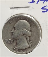 1944 S Washington Silver Quarter US
