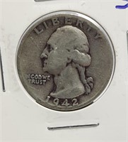 1942 S Washington Silver Quarter US