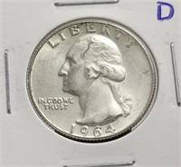1964 D Washington Silver Quarter US