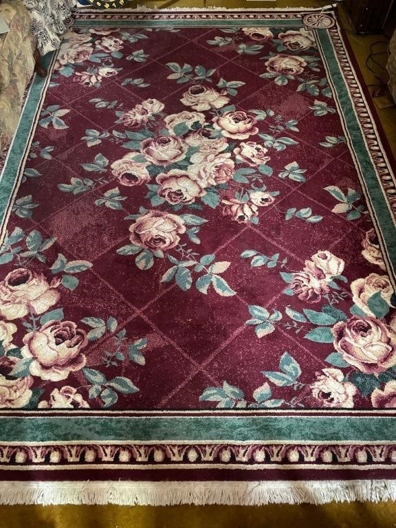 Rose Patterned Area Rug, Burgundy Overtones