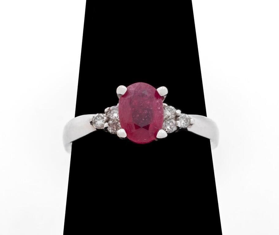 14K White Gold Ruby Diamond Ring