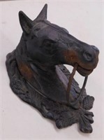 Cast iron horse head door knocker, 11" tall