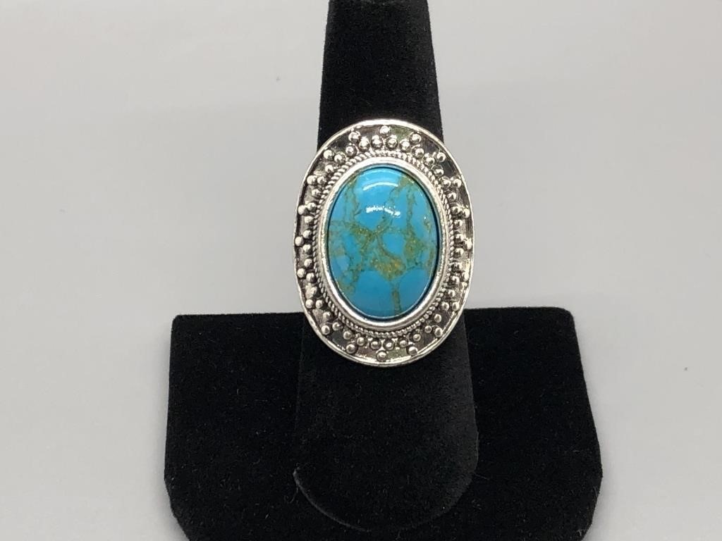 Large Oval Turquoise and Silver ring