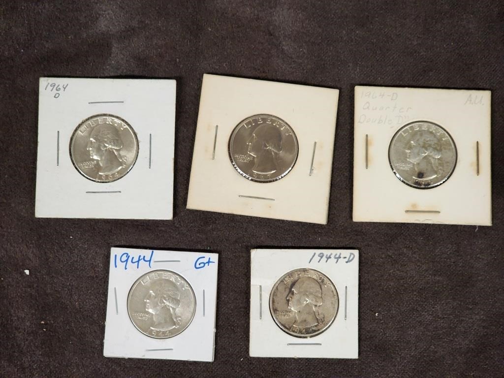 (5) 1940s-60s Silver Quarters