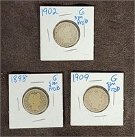 (3) 1890s/1900s Silver Barber Dimes