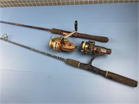 2X FISHING POLES W/ REELS VINTAGE