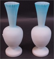 A pair of milkglass-to-blue vases with