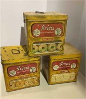 3 antique Ivins Biscuit and Saltine Cracker tins.