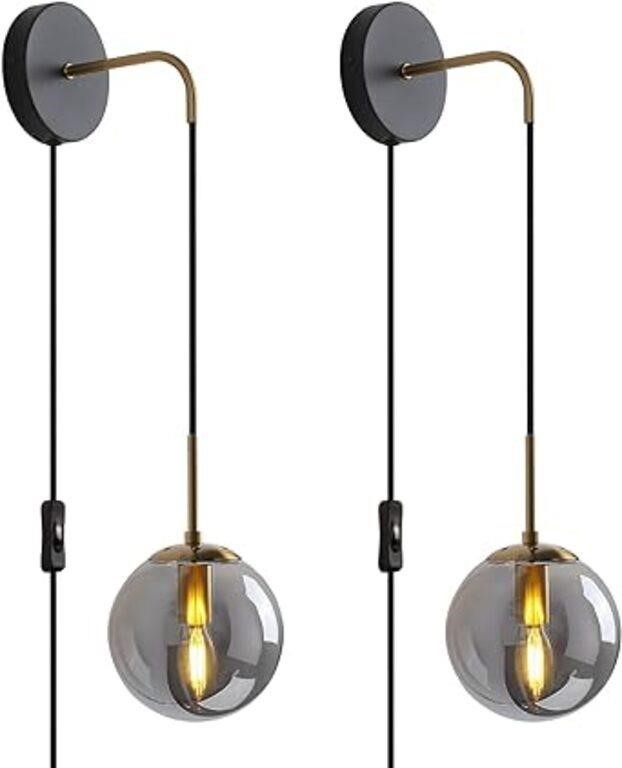 Plug in Wall Sconces Set of 2 Black and Brass