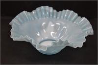 Vtg Fenton Ruffled Blue/White Opalescent Bowl