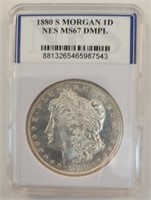 1880-S Morgan Silver Dollar, Graded NES MS67 DMPL