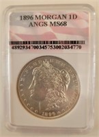 1896 Morgan Silver Dollar, Graded ANGS MS68