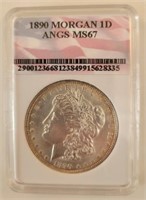 1890 Morgan Silver Dollar, Graded ANGS MS67