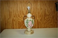 Vintage Ceramic Lamp  w/Rose Decoration-Has Chips