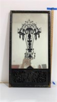 Oriental black painted mirror with jewels, some