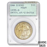 1935-S San Diego Half Dollar PCGS MS65