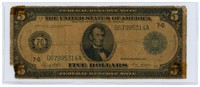 1914 $5 "Horse Blanket" U.S. Federal Reserve Note