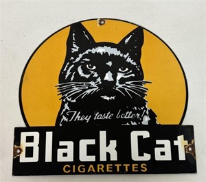 ANTIQUE BLACK CAT CIGARETTES PORCELAIN SIGN