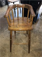 19th C. Chestnut Barrel-Back Childs High Chair