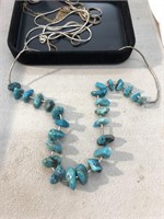 Turquoise stone necklace and extra chains
