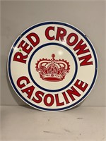 RED CROWN GASOLINE DOUBLE SIDED PORCELAIN SIGN -