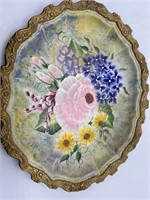 Hand painted silverplate tray
