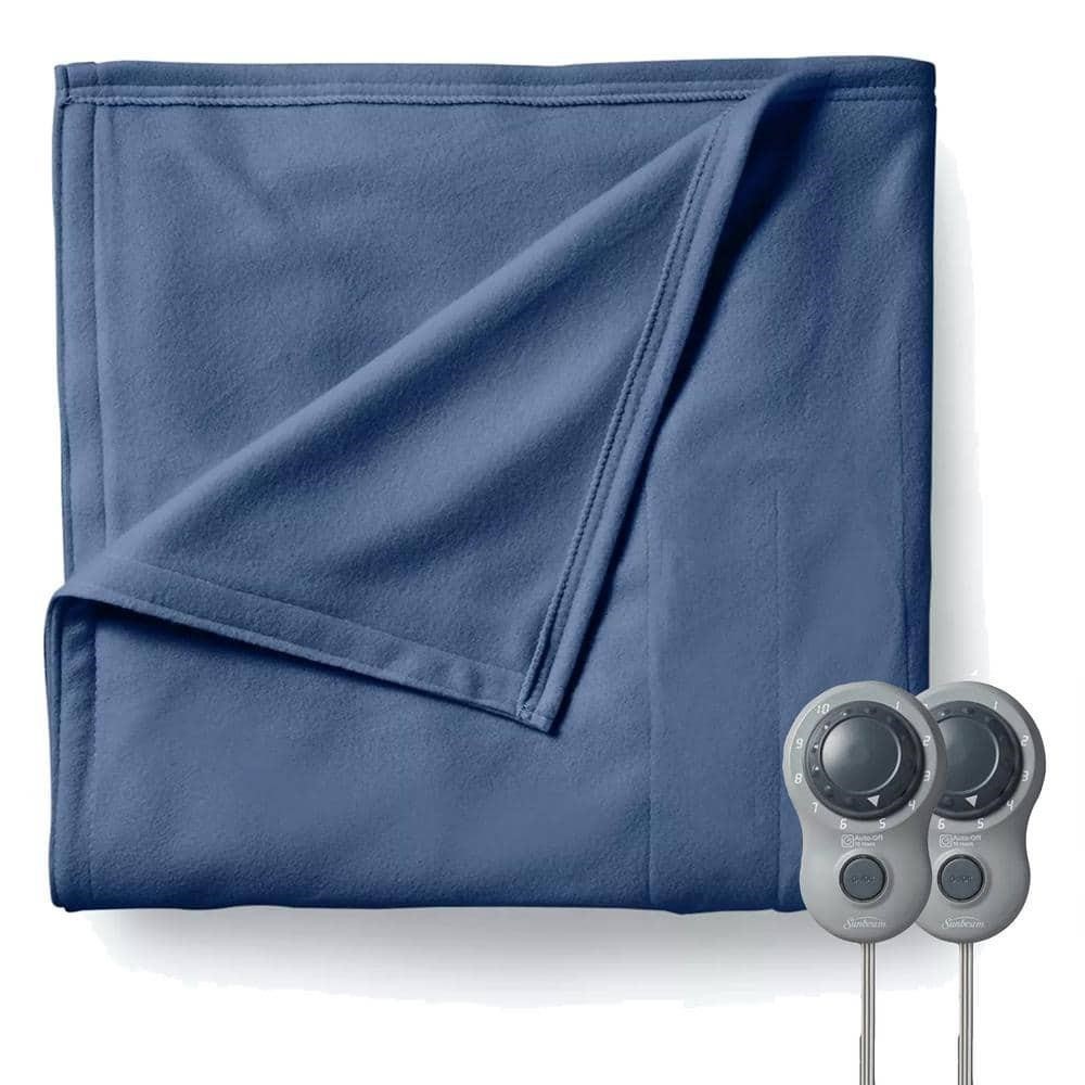 Blue King Size Fleece Heated Electric Blanket with