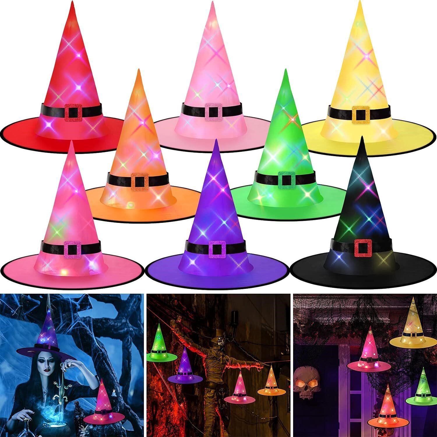 8 Pieces Halloween Hanging Lighted Witch Hat Decor