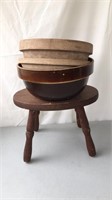 Stool with 3 Crock Bowls