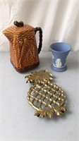 Wedgewood Vase, Ceramic Coffee Pot, Brass