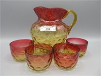 Victorian Amberina pitcher & 4 punch cups