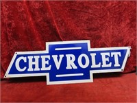 36"x11.75" Chevrolet Porcelain Bowtie sign.