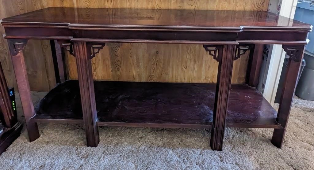 Mid Century Asian Cherry Wood Console Table