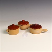 Mini clay made in France pots with lids signed on