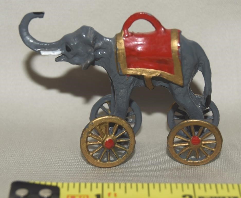 Vtg Painted Lead Dollhouse Elephant Ride On Toy