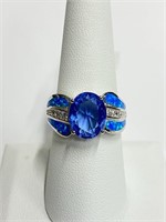 .925 Silver Tanzanite Opal Ring Sz 8   CC