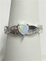 .925 Silver Opal Infinity Style Ring Sz 6   R