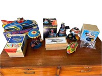 5 TIN SPACE ROCKETS AND EXPLORER TOYS IN BOXES