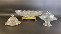 Large Crystal Centerpiece Bowl & Lidded Dishes