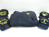 Four Veterans Caps & Veteran Jacket Size Large