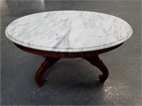 MARBLE TOP COFFEE TABLE W ORNATE BASE