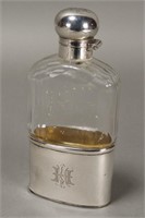 Edwardian Sterling Silver and Glass Hip Flask,