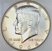 GEM 1964 US KENNEDY SILVER HALF DOLLAR COIN
