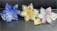 3 Cristalleria Arzanese Murano art glass flowers