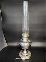 Nickel Oil Lamp With Aladdin Chimney 23" H