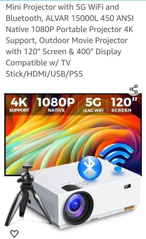 Mini Projector with 5g WIFI & Bluetooth  & 120"