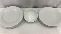 9 White Plates and 1 Bowl