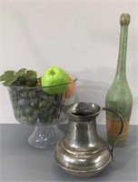 Faux Fruit in Bowl, Pitcher & Decorative Bottle