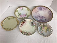 Five Hand Painted Floral Design Plates