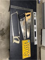 Misc construction tools lot and license plate